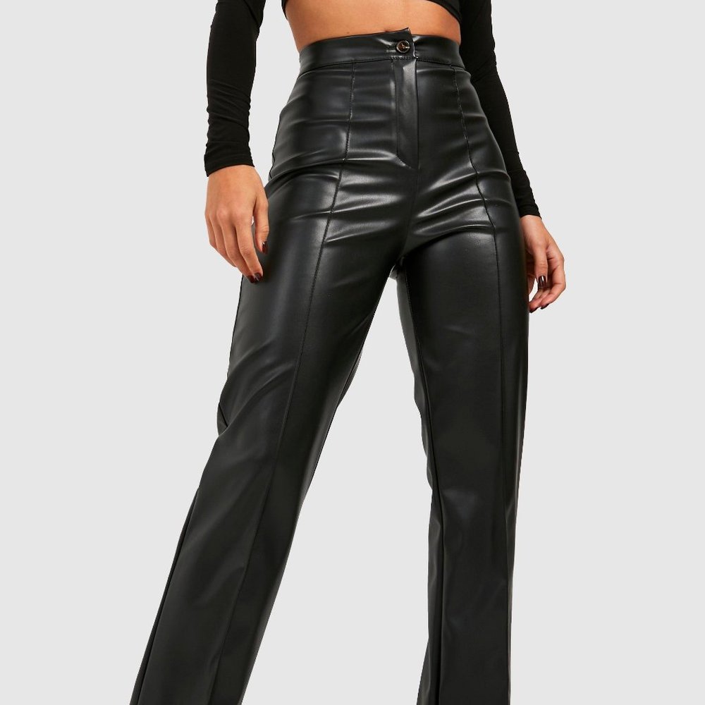 FAUX LEATHER TAILORED STRAIGHT FIT PANTS - Boohoo